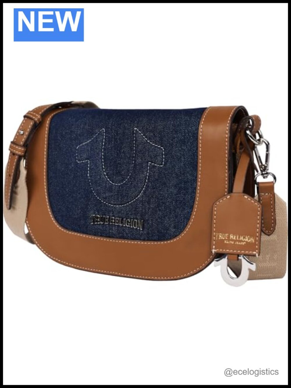 True Religion Denim Raised Horseshoe Crossbody Flap Bag with Adjustable Strap
